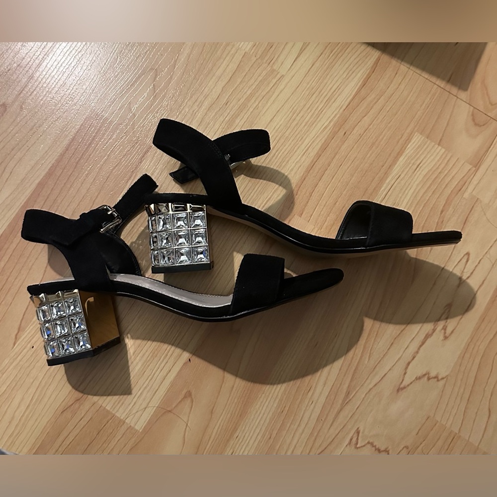 NWB Dune London Whistle Suede Black Jeweled Block Heel